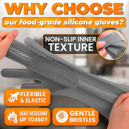 Cat and Dog Shampoo Gloves with 3000 Soft Bristles – 2-in-1 Dog Bath Gloves 11.6", Durable Silicone, Saves Shampoo | Massage, Grooming & Clean Wet or Dry – Made for Every Breed and Coat Style (Grey) - color: Grey