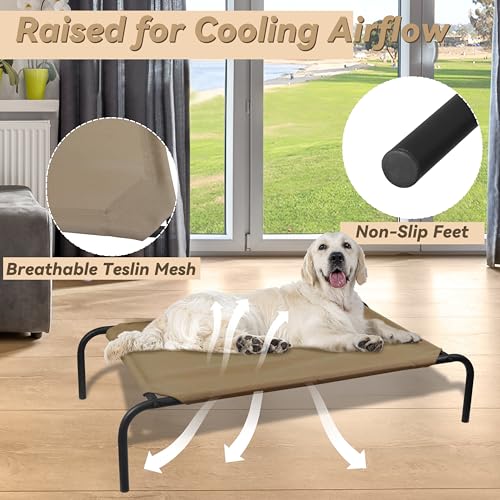 Elevated Dog Bed for Large Dogs, Raised Dog Bed with Breathable Mesh, Non Slip, Easy to Clean, 50.5 Inches, Brown - color: Brown, size: Large