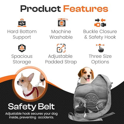 Small Dog Sling Carrier Bag, Hands-Free Dog Carrier Sling with Safety Buckle, Breathable Mesh, Adjustable Strap, Padded Back, Storage Pockets, Pet Carrier for Dogs, Cats, Puppies up to 8–10 lbs - color: Grey
