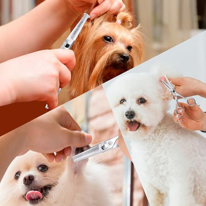 Dog Grooming Scissors: 3 in 1 Pet Shears Set Made of Advanced JP440C Stainless Steel Alloy for Trimming Dogs Cats and Other Pets Face and Paws - style: SET