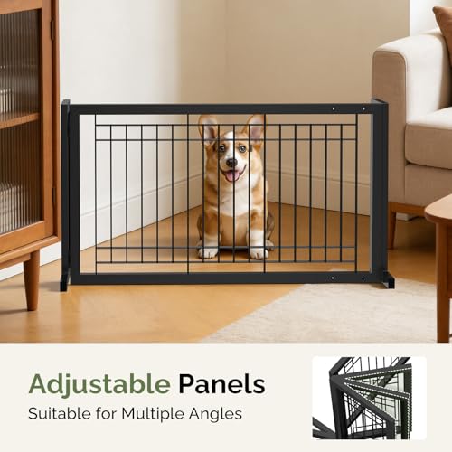 Outvita Free Standing Dog Gate, 21" Height Pet Gate Extra Wide Dog Gates for Stairs Doorways Front Porch Fireplace, 37" - 68" Wide Metal Adjustable Pet Fence Indoor, Black