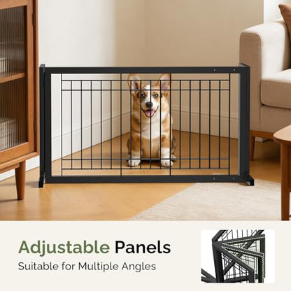 Outvita Free Standing Dog Gate, 21" Height Pet Gate Extra Wide Dog Gates for Stairs Doorways Front Porch Fireplace, 37" - 68" Wide Metal Adjustable Pet Fence Indoor, Black