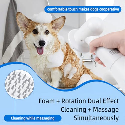 Electric Rotating Massage Dog Shampoo Spray Dispenser with Foam Brush [2026 Upgraded Version] Dual-core Electric pet Bath Brush | 2-Speed Variable Frequency SPA × Double Bubbles