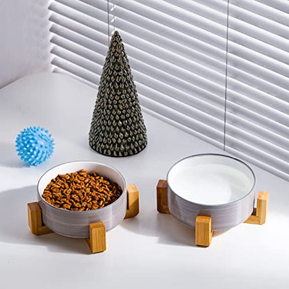 Petygooing Ceramic Cat Dog Bowl Set with Stand, Pet Food and Water Bowl,Medium Pet Dishes Anti Slip Set of 2 Cat Dog Bowls-Cute Modern Pet Food Bowls Small Medium Size (28 OZ /3.6 Cups) Grey White - color: Grey White, size: Medium Size Dog Bowls 850ML*2