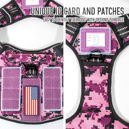 Tactical Dog Harness for Medium & Large Dogs, Camo Purple Adjustable No-Pull Control with Handle, Heavy Duty Reflective Vest - Size M - color: Purple Camo, size: Medium
