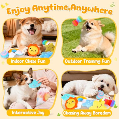 KIPRITII Whimsical Squeaky Dog Toys for Small Dogs & Puppies – Plush Toys Pack with Storage Bag, 9 Pcs Stuffed Puppy Chew Toys with Squeakers to Relieve Boredom