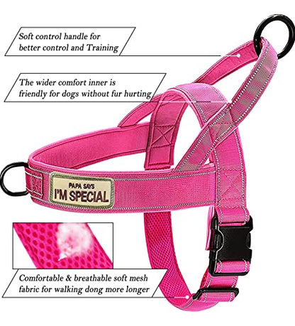 No Pull Dog Harness Pink for Small Medium Large Sized Dog, Reflective Escape Proof Adjustable Dog Harnesses with 2 Patch, S - color: Pink, size: S-Chest size 18-22''