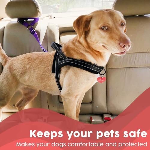 Doggy Car Headrest Restraint, Animal Safety Seat Belt Strap, Adjustable Nylon Fabric Harness for Dog, Easy Vehicle Travel with Pet, Durable Zipline & Tether Backseat for Traveling, 2 Count - Purple