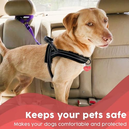 Doggy Car Headrest Restraint, Animal Safety Seat Belt Strap, Adjustable Nylon Fabric Harness for Dog, Easy Vehicle Travel with Pet, Durable Zipline & Tether Backseat for Traveling, 2 Count - Purple