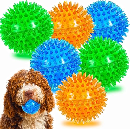LECHONG 6pack Squeaky Dog Toys Spiky Dog Balls Cleans Teeth and Promotes Dental and Gum Health for Your Pet Squeaker Ball Toys for Aggressive Chewers (S 6PACK) - size: S 6PACK