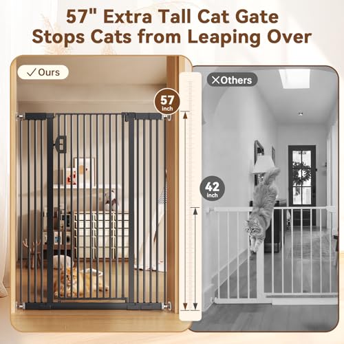 Fldofaves 57" Extra Cat Gate, Fits 29.5"-43" Wide Openings, Pressure Mounted Auto Close Tall Dog Gate with Ultra Narrow Bar Spacing, No Drill Dog Gate for Doorways, Stairs, Hallways - color: Black