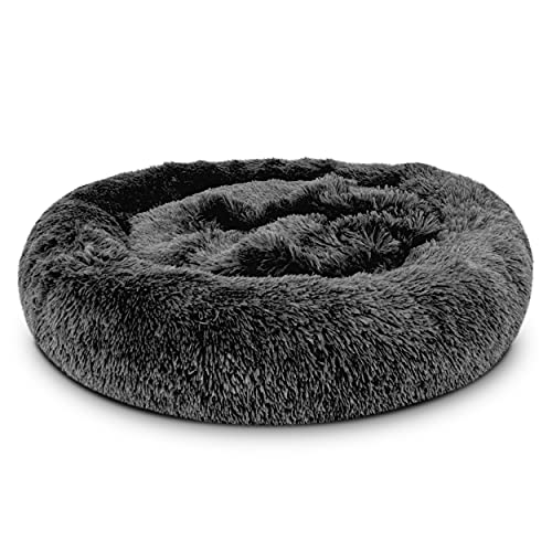 The Dog’s Bed Calming Donut Dog Bed, Plush Faux Fur Round Cuddler Nest – CertiPUR-Certified Foam, One-Piece Design, Raised Bolster – Large (36"), Grey