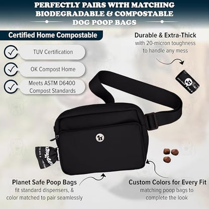 Puppington 3-in-1 Crossbody Dog Walking Bag & Treat Pouch with Matching Planet Safe Poop Bags & Built-In Dispenser - Dog Mom Gift for Puppy Training with Zippered Pockets (Onyx Black) - color: Onyx Black