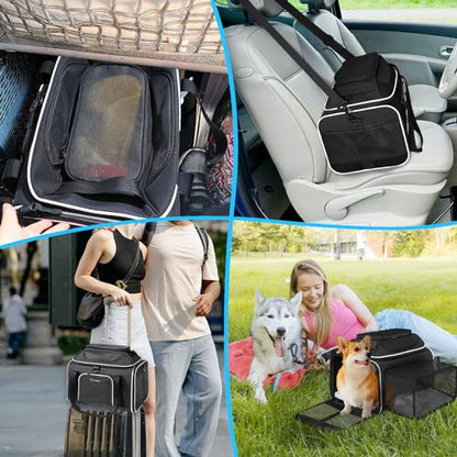 Petskd Top and Side Expandable Pet Carrier 18x11x11 Inches Delta United Airline Approved, Soft-Sided Carrier for Small Cats and Dogs with Locking Safety Zippers and Anti-Scratch Mesh(Black) - color: Black, size: 18.0"L x 11.0"W x 11.0"H
