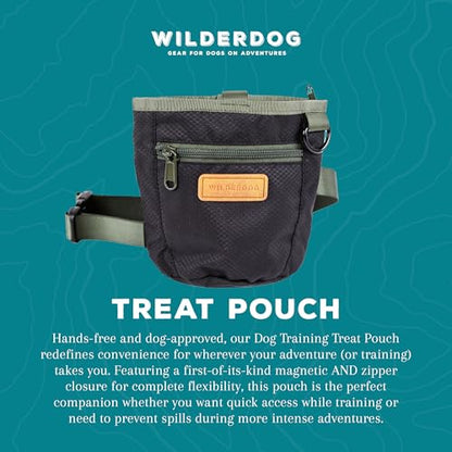 Wilderdog Dog Training Treat Pouch with Magnetic and Zipper Closure, Carabiner Attached, Adjustable Waist Strap - Black - color: Black