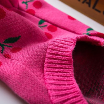 Dog Sweater for Small Dogs Pink Cherry Knitted Pullover,Puppy Sweatshirts Chihuahua Sweaters Warm Soft Pet Yorkie Winter Clothes for Kitten Cats and Dogs (Medium) - size: Medium(9-11lbs)