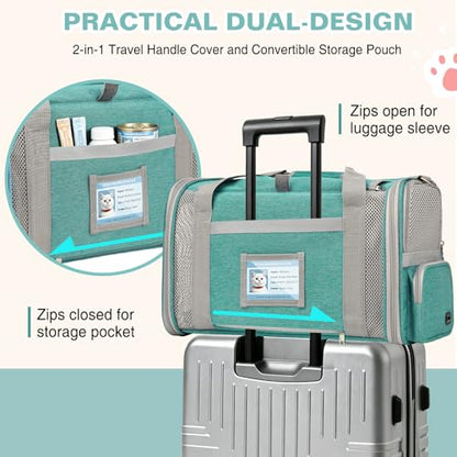 Soft Cat Carrier for Pets Up to 20 Lbs, Collapsible Cat Carrier Bag with Privacy Curtains, Airline Approved Small Pet Carrier for Small Medium Cats Dogs Puppy, Washable Soft Pet Travel Bag Dog Carrier - color: Lake Green
