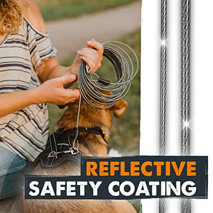 Mighty Paw Dog Tie Out Cable - Perfect for Large Or Small Dogs - Provides an Off-Leash Feel with Total Control - Strong Braided Steel Cable for Ultimate Durability - Weather Proof - Rust Protected