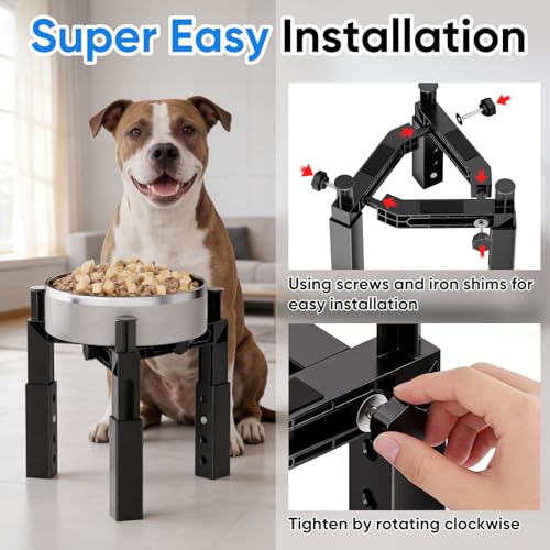 Aystkniet Dog Bowl Stand with Adjustable Height & Width, Anti-Slip Elevated Food Water Bowl Holder for Large Medium Small Dogs, Durable Raised Dog Feeder for Lifted Feeding, 2 Pack (Without Bowls) - size: 2 Pack for Single Bowl