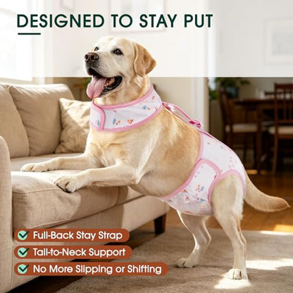 Kuoser Dog Diapers Female with Suspenders, Escape-Proof Doggie Diaper That Stay On, Washable Dog Diapers for Heat, Incontinence & Puppy Training,Reusable Puppy Diaper Female Small Medium Large Dogs, L - color: Blush Pink, size: L