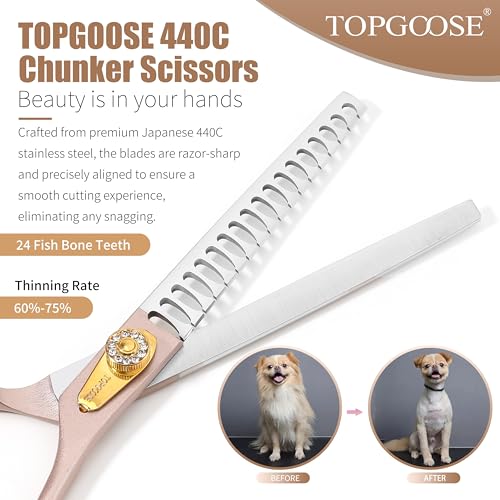 Thinning Shears for Dogs and Cats Pet Grooming Scissors Chunkers Shears 440C Stainless Steel Professional Dog Trimming Scissors 7.5'' (Rose Gold, Chunker) - color: Rose Gold