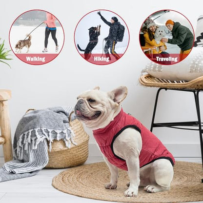 SCENEREAL Winter Dog Vest Coat with Harness Built In, Warm Puppy Jacket for Small Medium Dogs, Cold Weather Coat with Zipper, Fleece Puffer Vest Windproof Snow Clothes - color: #1 Red - Matte, size: XS(Chest 11.5")-Regular