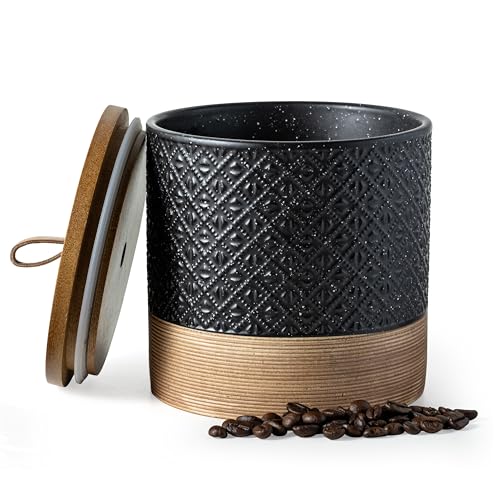 Miamolo Coffee Storage Containers with Lids, Ceramic Coffee Container Kitchen Jars with Airtight Lid for Candy Spice Sugar Tea Bag, Decorative Kitchen Canisters for Countertop, Black & 42 fl.oz - color: Black, size: 42 fl.oz