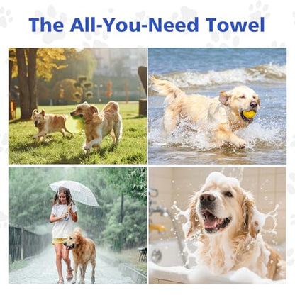 WOUSEDO Microfiber Chenille Dog Towel 1 Pack, Super Absorbent & Quick Dry | Pet Bath Shammy Towel, 13.8 x 31.5 Inches, Wash Grooming Towels for Small to Large Pets, Grey