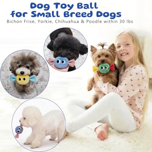 Squeaky Dog Toys, [3 Pack] 2'' Tough Stitched Plush Squeak Ball Toy, Soft Spiky Bouncy Fetch Play Balls for Puppy Small Dogs, Colorful Christmas Candy Dog Toys - color: Candy Dog Pack