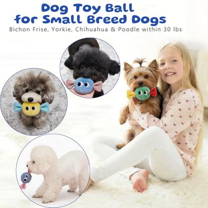 Squeaky Dog Toys, [3 Pack] 2'' Tough Stitched Plush Squeak Ball Toy, Soft Spiky Bouncy Fetch Play Balls for Puppy Small Dogs, Colorful Christmas Candy Dog Toys - color: Candy Dog Pack