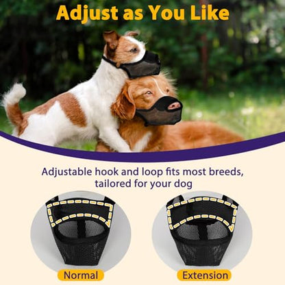 LUCKYPAW Dog Muzzle, Patented Mesh Muzzle for Large Medium Small Dogs Allows Full Pant Drinking Mouth Cover to Prevent Biting Chewing Scavenging Adjustable Breathable Mouth Guard(S, Black) - size: S-Snout:7.75-8.75"