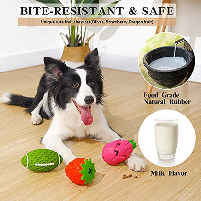 MewaJump Dog Chew Toy3 Pack Toys for Aggressive Chewers Tough Rubber Dog Toy Puzzle Pet Toys Large Breed, Puppy Teething Chew Toys Interactive Durable Toy for Medium and Large Breed - color: colorful fruit set