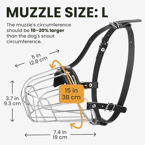 BRONZEDOG Wire Dog Muzzle German Shepherd for Medium Large Dogs Adjustable Durable Metal Basket for Biting Chewing Barking (L) - size: L