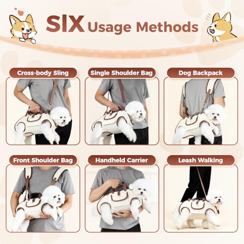 Hands Free Dog Backpack Carrier for Small Dogs, Yorkie Shoulder Carrier Sling Backpack Carriers Dog Lift Harness Portable Breathable Pet Carrier Backpack for Small Puppies (M, 8.8-14.3lbs)