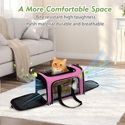 Soundy Large Cat Carrier Dog Carrier Under 25 Lbs,Collapsible Ventilated Portable Pet Bag with Soft Sided Breathable Mesh for Long Car Trips Maxi Load 2 Kittens or Small, Medium Dog (Large Pink) - color: Pink