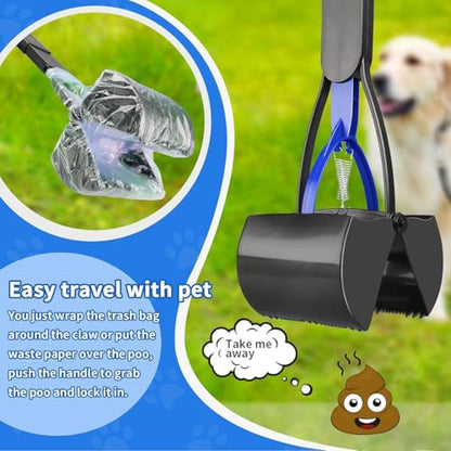 Non-Breakable Pet Pooper Scooper for Dogs and Cats with Long Handle High Strength Material and Durable Spring for Easy Grass and Gravel Pick Up (Blue)