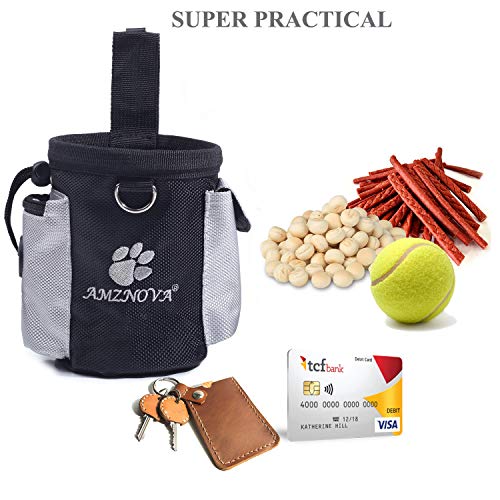 AMZNOVA Dog Treat Bag Treatnow Dog Treat Pouch, Training Pouch with Waist Belt & Clicker for Training & Walking, Waist Clip On Snack Fanny Pack for Pet, 3Cups, Black - color: Black