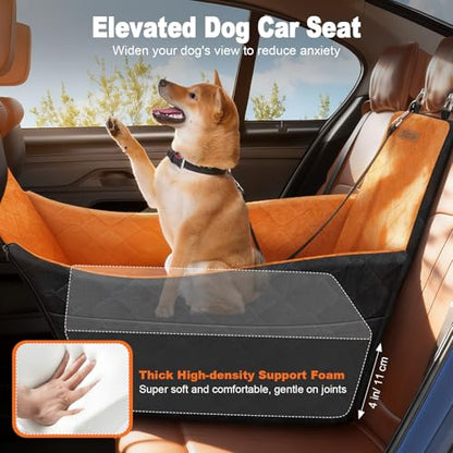 Elevated Dog Car Seat, Dog Booster Car Seats for Small & Medium Breeds Up to 35lbs, Fully Detachable and Washable, Soft Foam Pet Carseat with 2 Storage Pockets & 3 Safety Belts, Black + Brown - color: Black + Brown