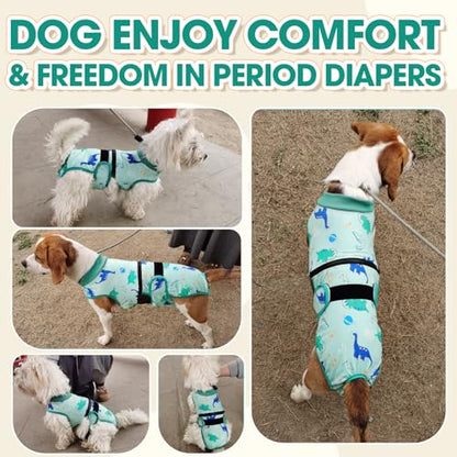 QBLEEV Dog Diapers Overalls, Escape Proof Full Body Female Male Dog Diapers with Suspenders, Reusable Washable Period Pants for in Heat Incontinence, 2-1Detachable Doggie Onesie with Tail Hole - color: Green, size: XS