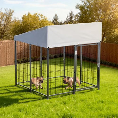 VEVOR Outdoor Dog Kennel, 3.67 x 3.78 x 4.1 ft Large Dog Kennel with Secure Lock, Outside Dogs Enclosures with UV-Resistant & Waterproof Roof Cover, Heavy Duty Pet Crate Cage Run for Large Dogs - size: 45.4"L x 44.0"W x 49.2"H