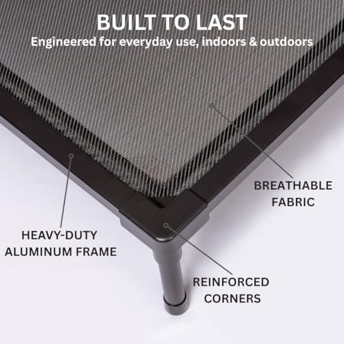 Elevated Dog Bed, Dog Cot for Large Dogs, Aluminum Frame with Chew-Resistant PVC Fabric, Supports Up to 150 lbs, Indoor and Outdoor Use, Hardware Included, 49.25" x 32.75" x 7" - size: Large