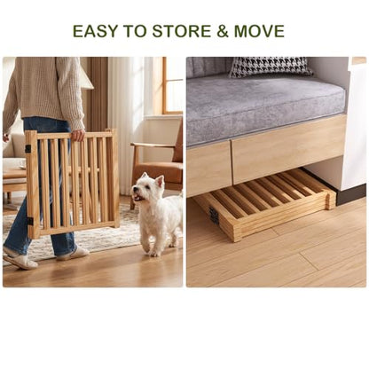 Wooden Freestanding Pet Gate Indoor, Nature Wood Dog Gates for Doorways, No-Painted Pet Fence for Stairs, 23" Height-6 Panels - size: 【6 Panels】H:23''