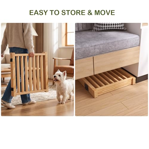 Freestanding Dog Gate Indoor, 23" H Wooden Foldable Dog Gates, No-Painted Portable Puppy Gate for Doorways Stairs- 4 Panels - size: 【4 Panels】H:23''