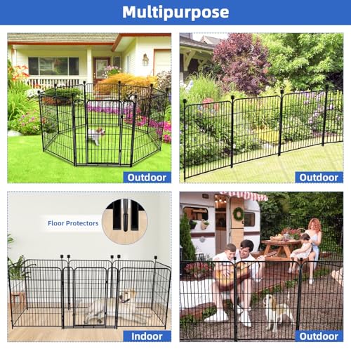 ADAVIN Metal Garden Fence with Gate, 36 in(H) 8 Panels Heavy Duty Iron Animal Barrier Fence, Indoor or Outdoor Dog Playpen, Camping Fence, No Dig Garden Border Fencing for Yard. Total 17.7 FT(L) - size: 8panels-36in(H)×17.7ft(L)