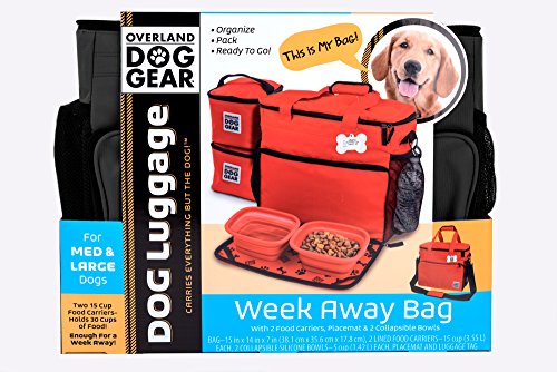 Mobile Dog Gear, Week Away Dog Travel Bag for Medium and Large Dogs, Includes Lined Food Carriers and 2 Collapsible Dog Bowl, Black - color: Black, size: One Size (Pack of 1)