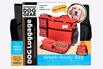Mobile Dog Gear, Week Away Dog Travel Bag for Medium and Large Dogs, Includes Lined Food Carriers and 2 Collapsible Dog Bowl, Black - color: Black, size: One Size (Pack of 1)