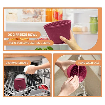 Dog Lick Bowl,Anxiety Relief Non-Slip Silicone Treat Bowl,Durable Anti-Choking Long-Lasting Enrichment Slow Feeder Licking Mat for Small Medium Large Breed,Freezable BPA Free Silicone Dishwasher Safe - color: Red, size: M-L