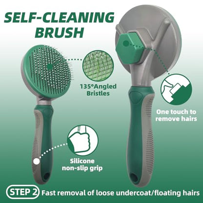 Pet Grooming Kit - 7 PCS Green Deshedding Brush Set with Undercoat Rake, Slicker Brush, Bath Brush & Nail Clipper for Short & Long-Haired Dogs and Cats - color: A-Green