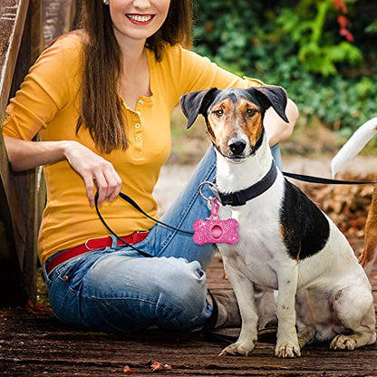 SAVORI Dog Poop Bag Holder Bling Crystal Dog Waste Bags Dispenser for Pet Dog Doggy with Carabiner Clip Includes 1 Roll 15 Bags (Hot Pink) - color: Hot Pink