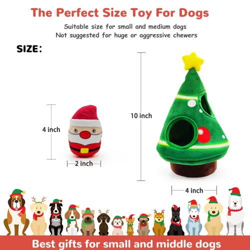 lilfrd Christmas Dog Toys, 4 Pack Santa Xmas Tree Hide Seek Squeaky Toy | Lovely Christmas seasonal treat, suitable for small and medium breeds - style: Christmas Tree & Santa